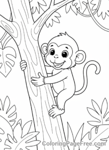 Monkey coloring page - Monkey climbing tree