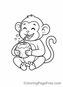 Monkey coloring page - Monkey drinking coconut