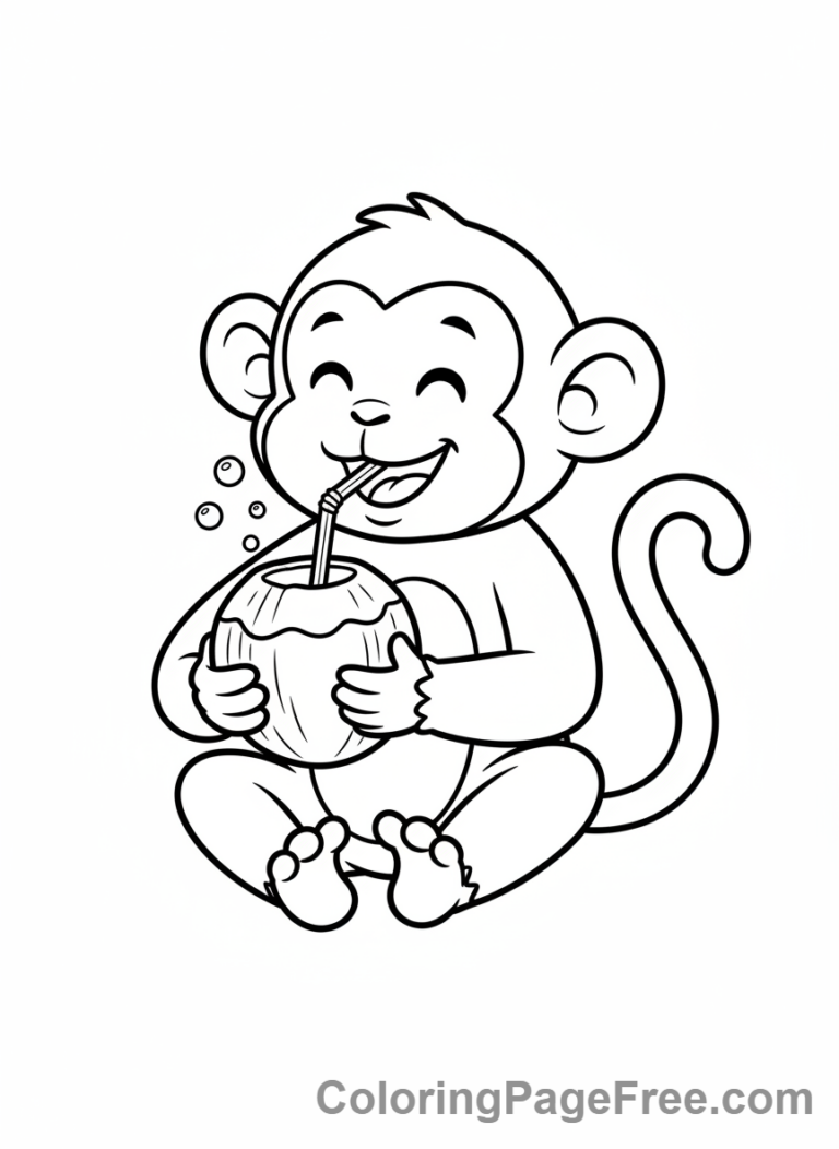 Monkey coloring page - Monkey drinking coconut
