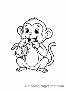 Monkey coloring page - Monkey eating banana