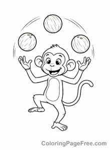 Monkey coloring page - Monkey juggling coconuts