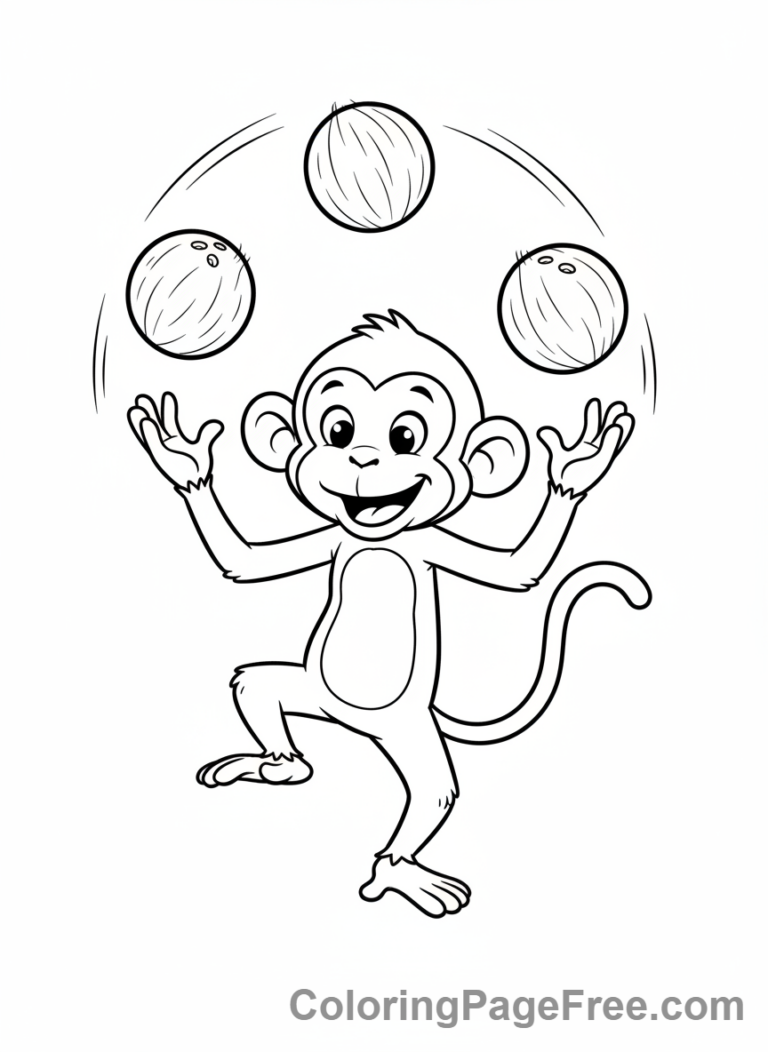 Monkey coloring page - Monkey juggling coconuts