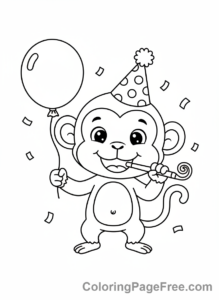 Monkey coloring page - Monkey party hat