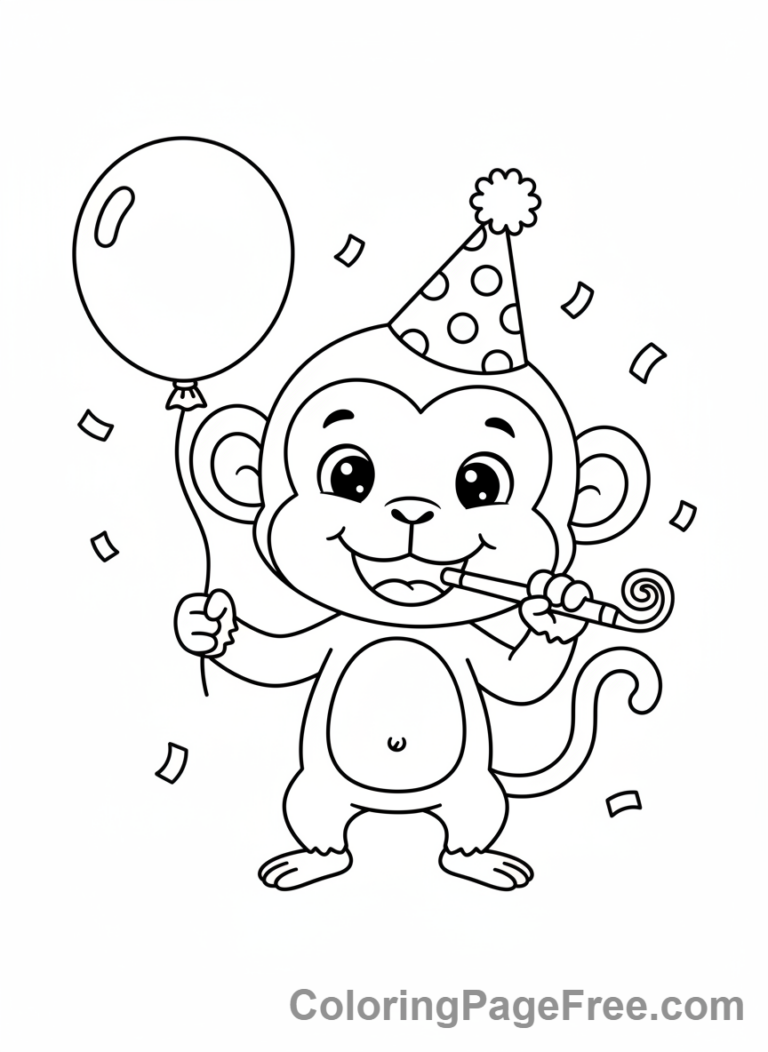 Monkey coloring page - Monkey party hat