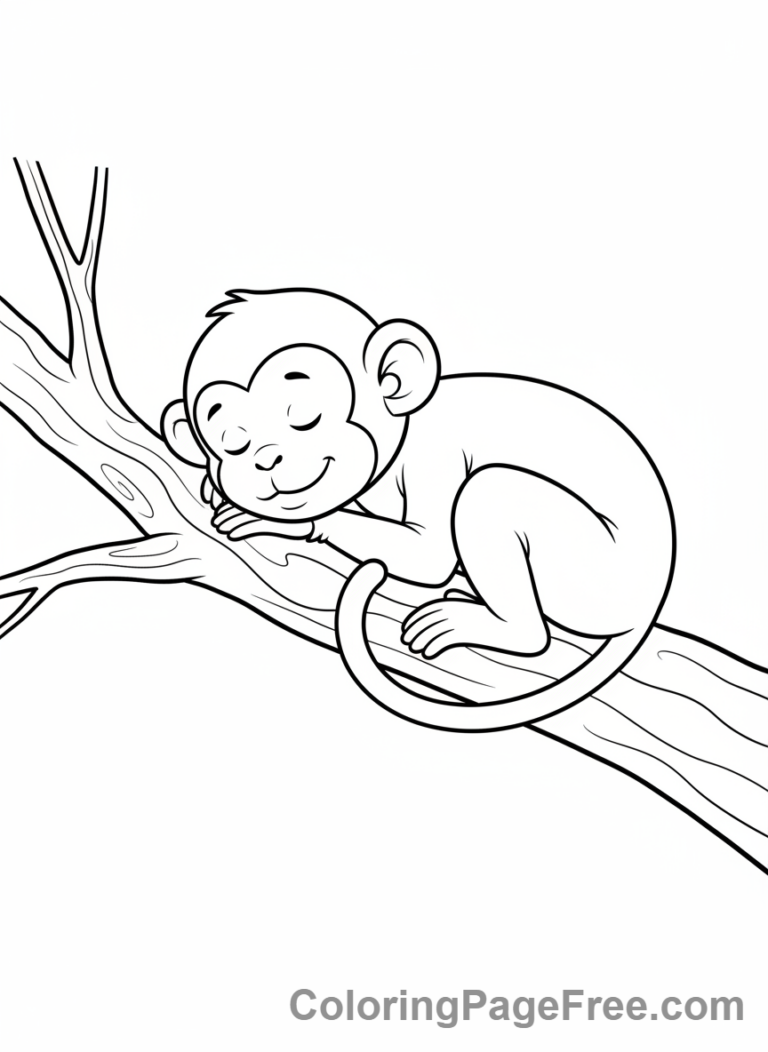 Monkey coloring page - Monkey sleeping branch