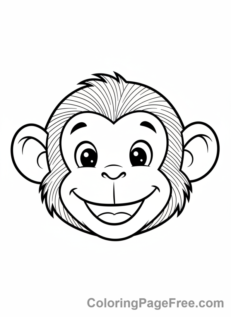 Monkey coloring page - Monkey smiling close-up