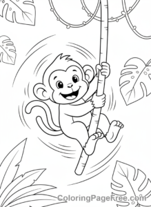Monkey coloring page - Monkey swinging vine