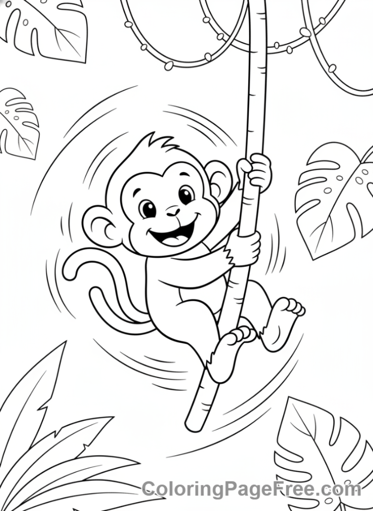 Monkey coloring page - Monkey swinging vine