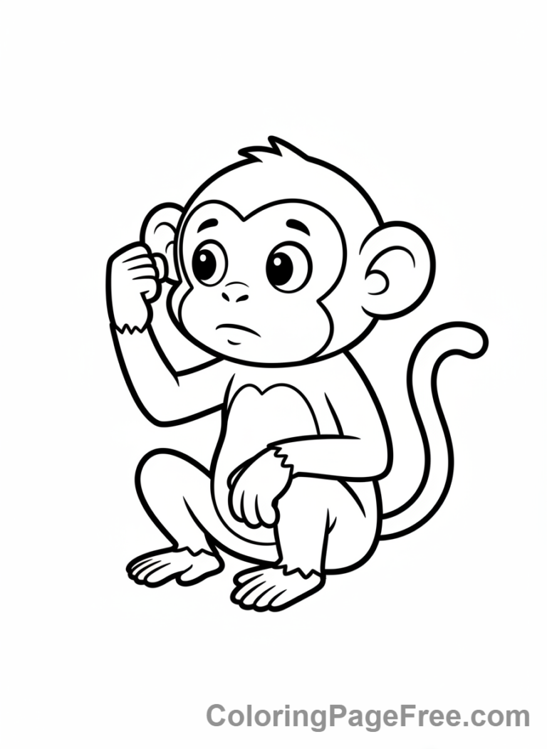 Monkey coloring page - Monkey thinking scratching