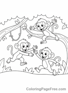 Monkey coloring page - Monkeys playing group