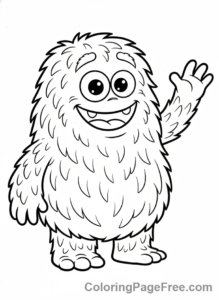 Monster coloring page - Friendly monster waving