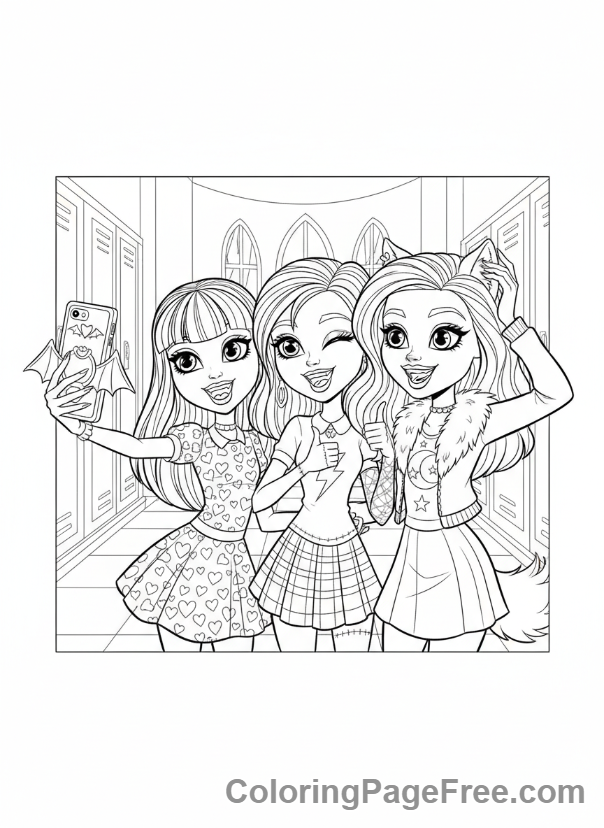 Monster High coloring page - Friends group selfie