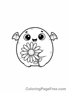 Monster coloring page - Monster holding flower