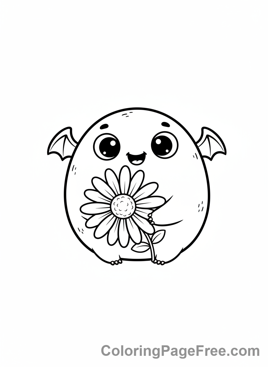 Monster coloring page - Monster holding flower