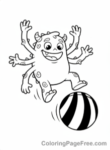 Monster coloring page - Monster playing ball