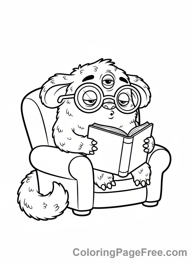 Monster coloring page - Monster reading book