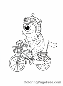 Monster coloring page - Monster riding bicycle
