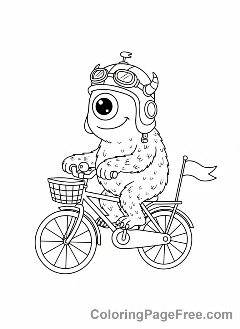 Monster coloring page - Monster riding bicycle