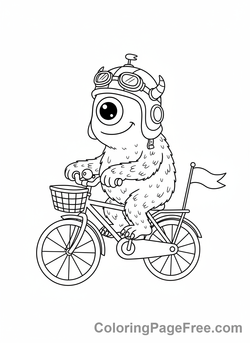 Monster coloring page - Monster riding bicycle