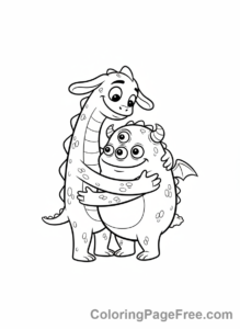 Monster coloring page - Monsters hugging friends