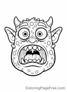 Monster coloring page - Surprised monster expression