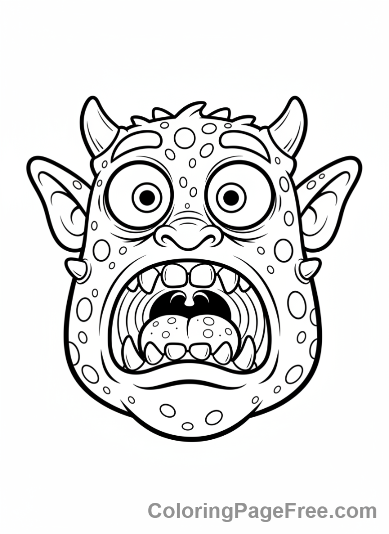 Monster coloring page - Surprised monster expression