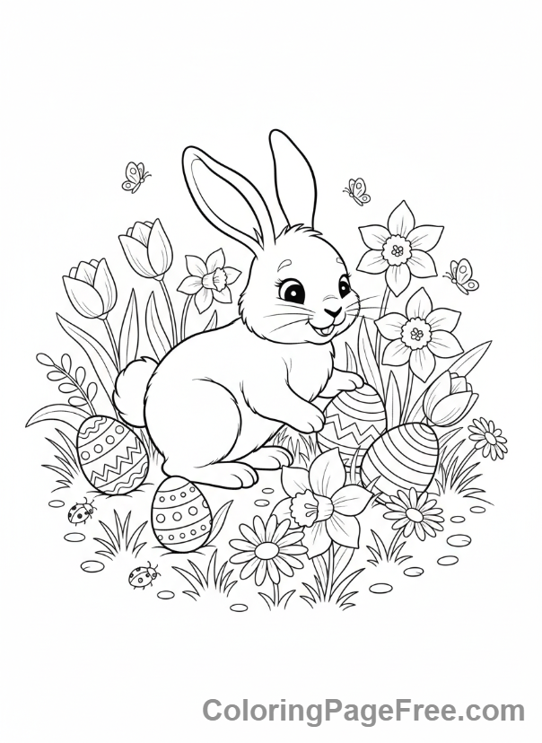 Months coloring page - Bunny hiding eggs