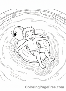 Months coloring page - Child swimming pool