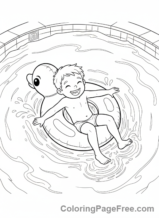 Months coloring page - Child swimming pool
