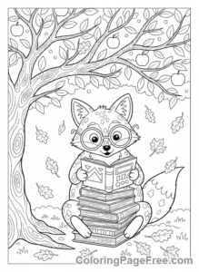 Months coloring page - Fox reading books