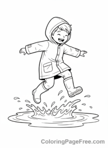 Months coloring page - Girl jumping puddles