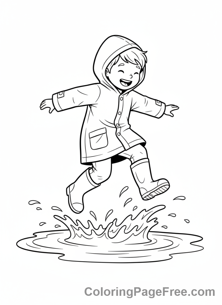 Months coloring page - Girl jumping puddles