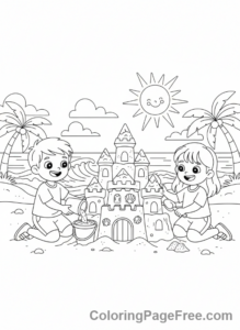 Months coloring page - Kids beach sandcastle
