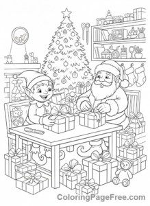 Months coloring page - Santa elf gifts