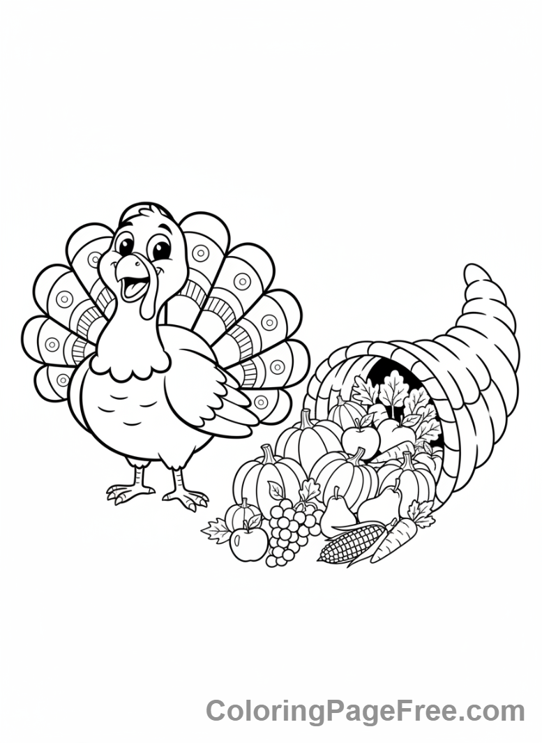 Months coloring page - Turkey harvest cornucopia
