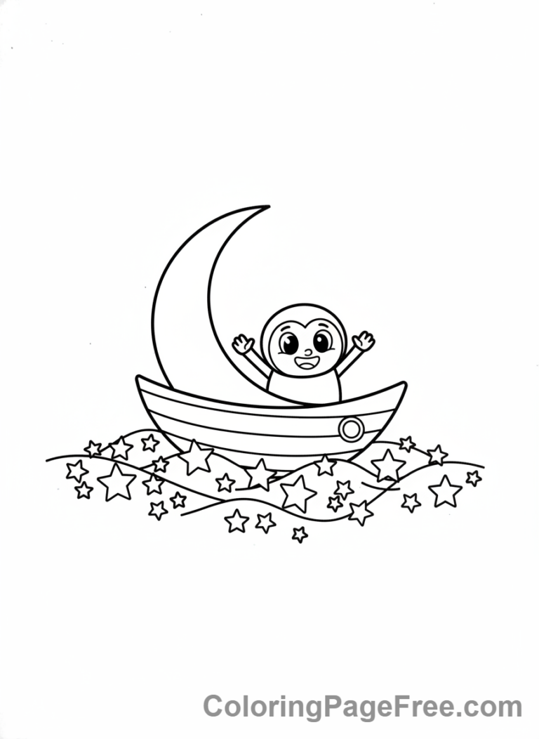 Moon coloring page - Crescent Moon Boat