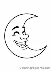 Moon coloring page - Happy Moon Face