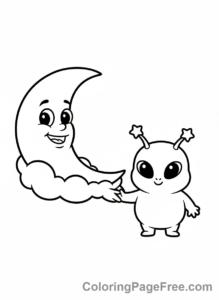 Moon coloring page - Moon Alien Friend