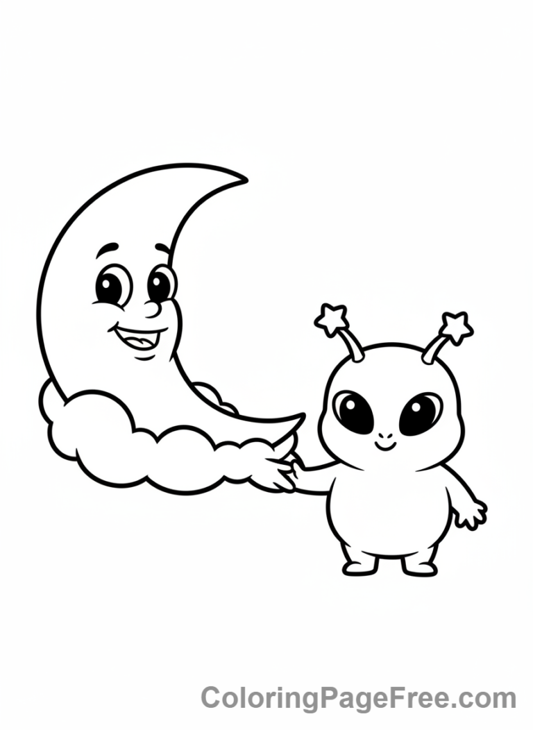 Moon coloring page - Moon Alien Friend