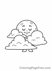Moon coloring page - Moon and Clouds