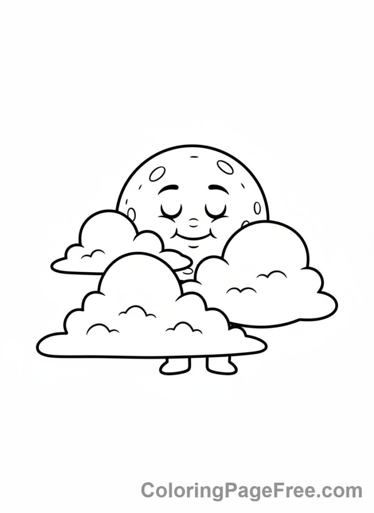 Moon coloring page - Moon and Clouds