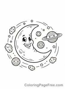 Moon coloring page - Moon and Planets
