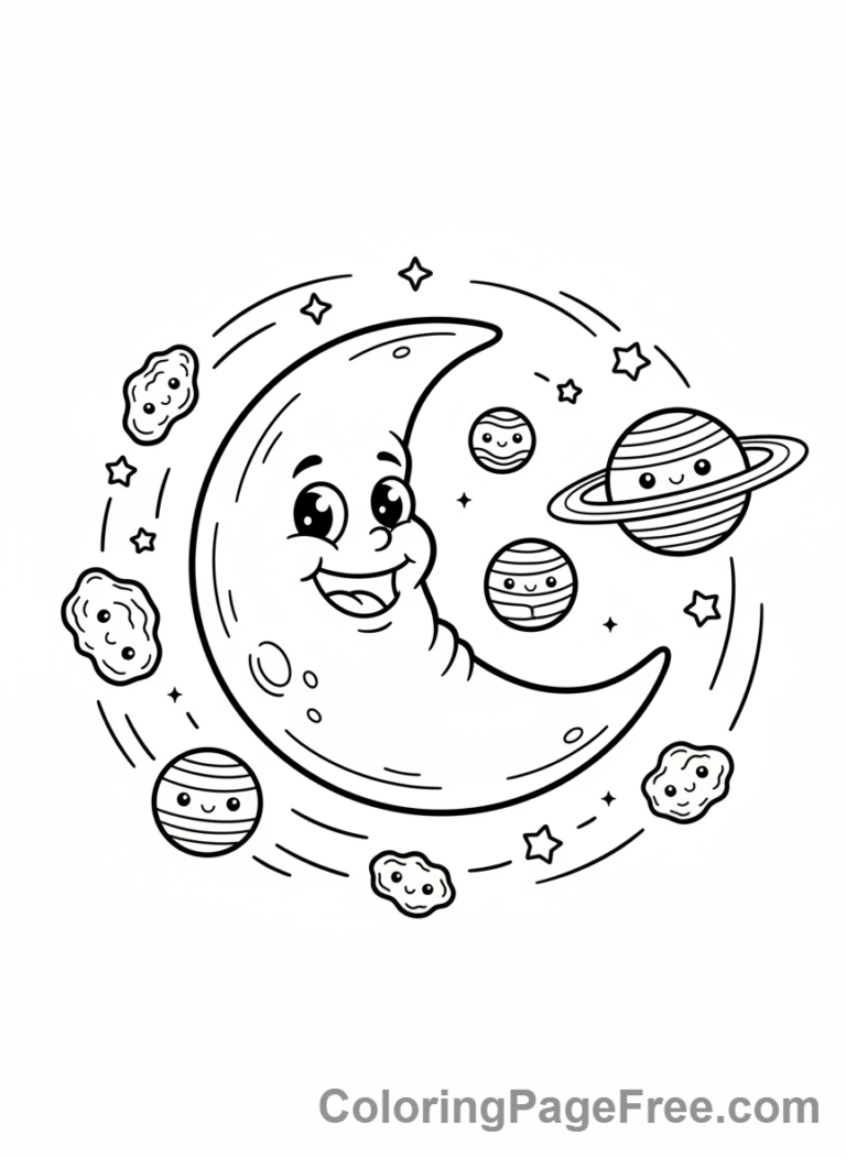 Moon coloring page - Moon and Planets