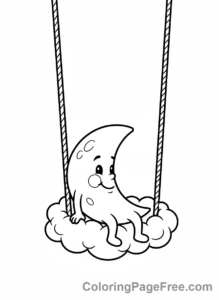 Moon coloring page - Moon on Swing