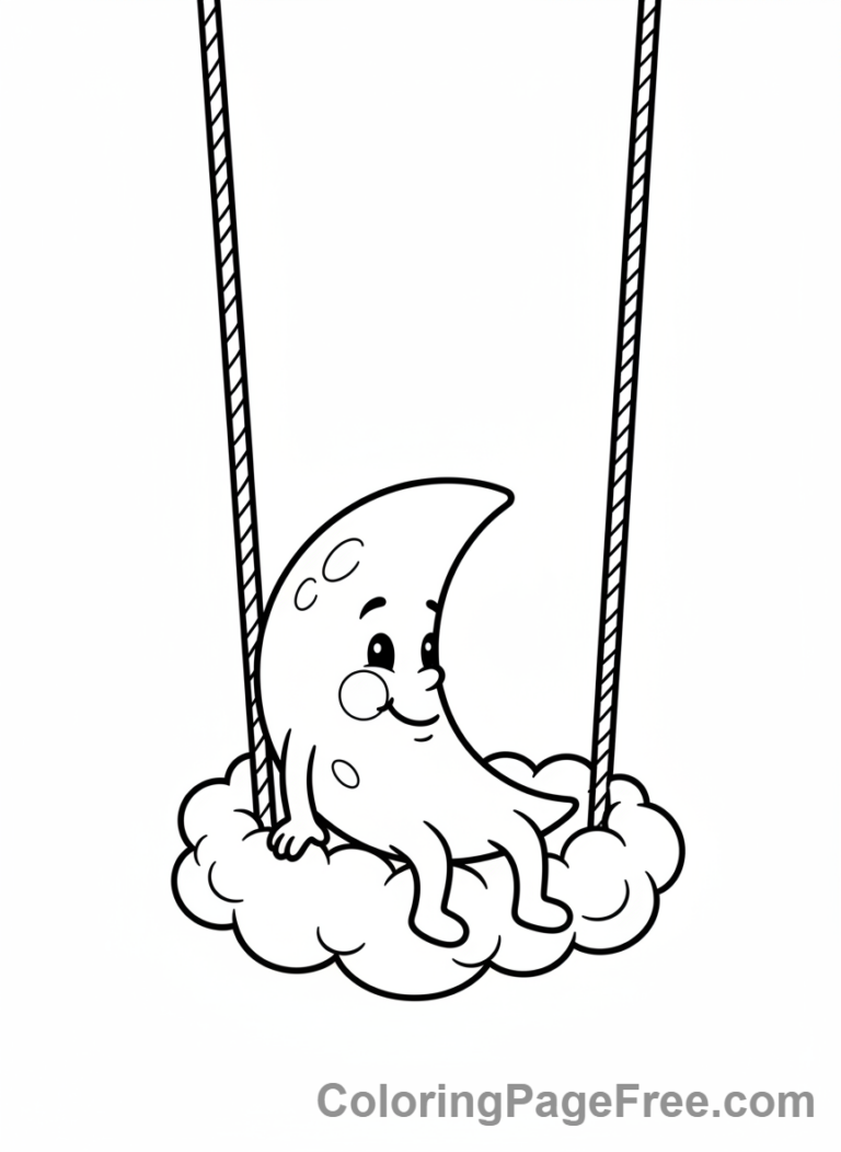 Moon coloring page - Moon on Swing