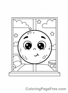 Moon coloring page - Moon Peeking Window