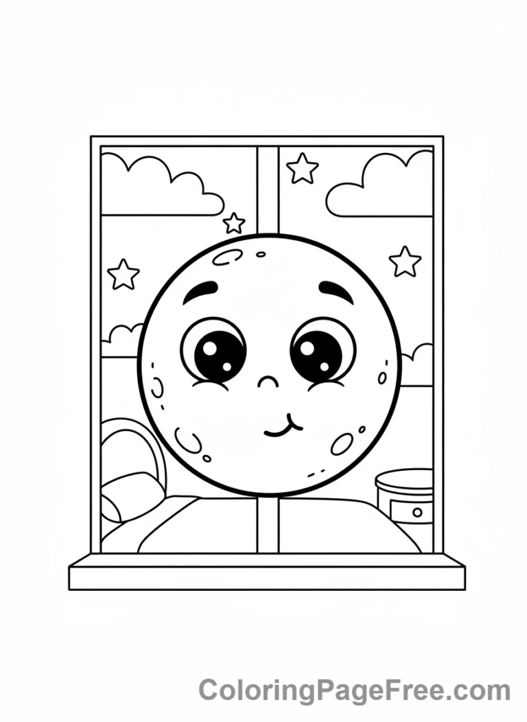 Moon coloring page - Moon Peeking Window
