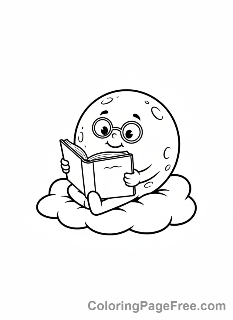 Moon coloring page - Moon Reading Book