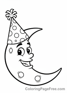 Moon coloring page - Moon Wearing Hat