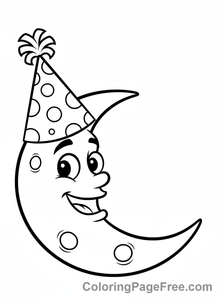 Moon coloring page - Moon Wearing Hat